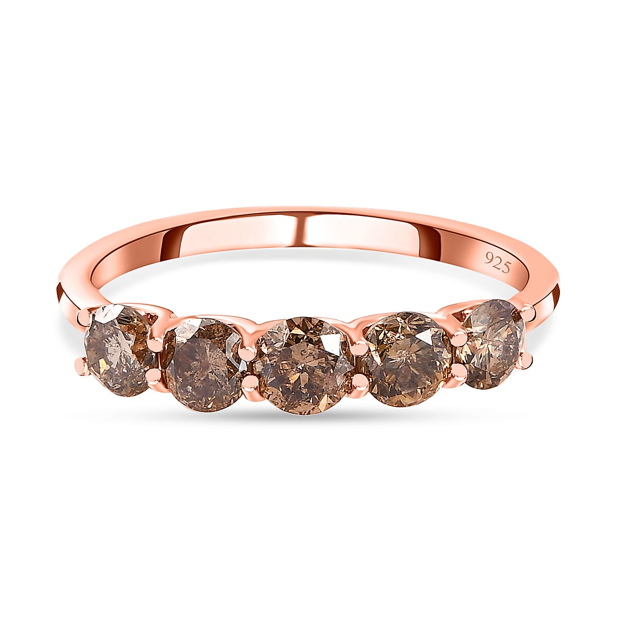 Close Out Deal- Natural Champagne 5 Diamond  Ring in 18K Gold Vermeil Plated Sterling Silver 1.00 Ct