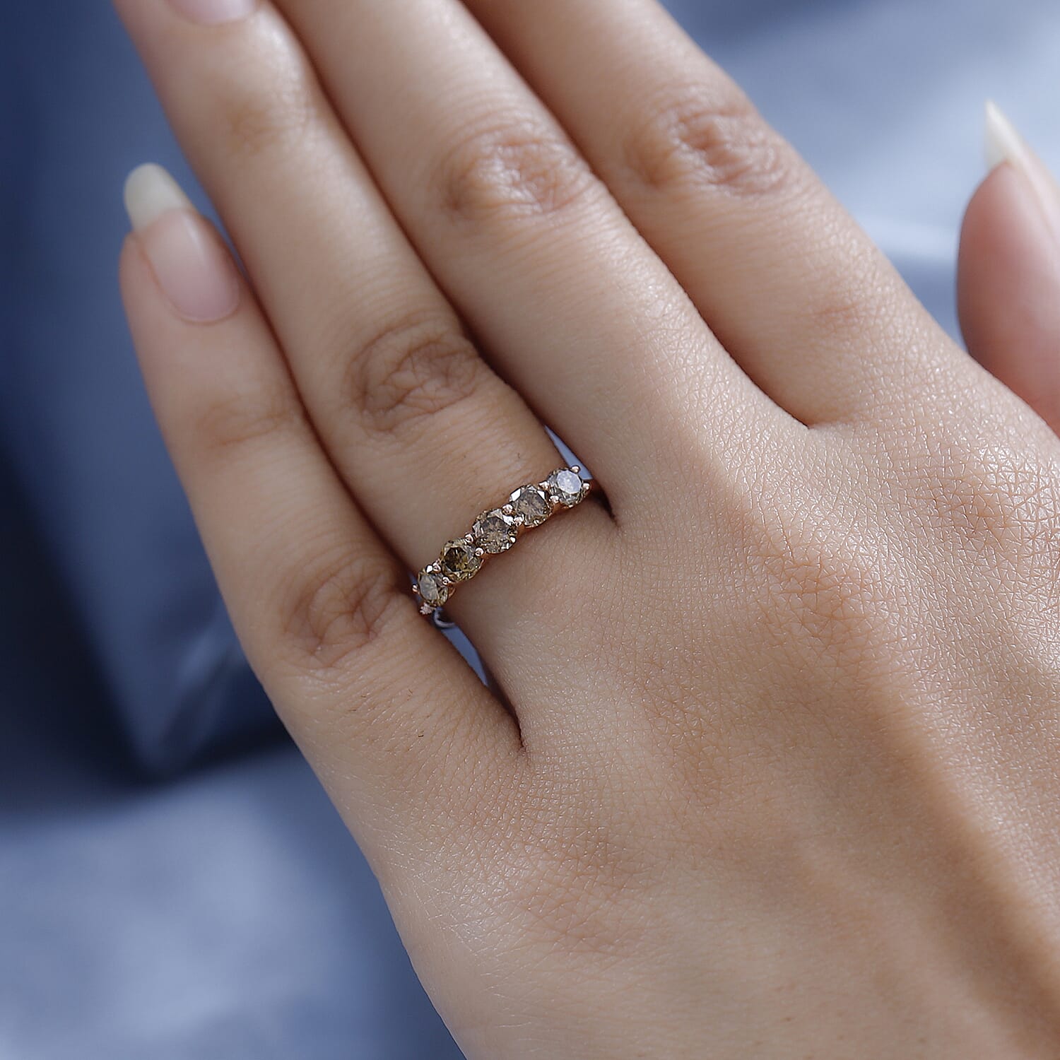 Close Out Deal- Natural Champagne 5 Diamond  Ring in 18K Gold Vermeil Plated Sterling Silver 1.00 Ct