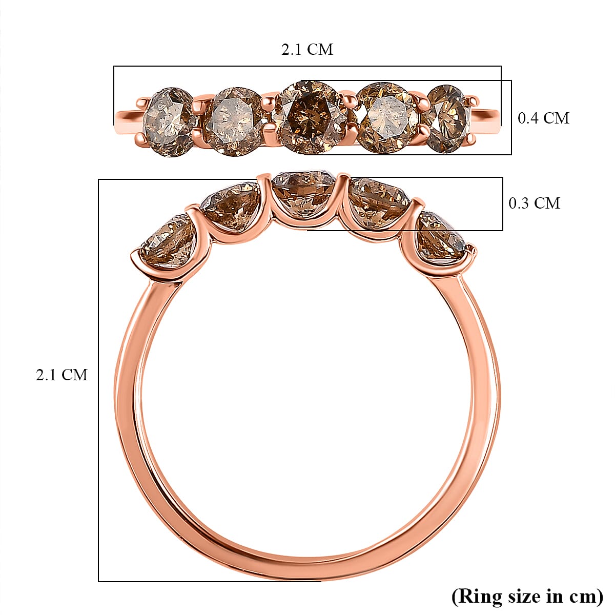 Close Out Deal- Natural Champagne 5 Diamond  Ring in 18K Gold Vermeil Plated Sterling Silver 1.00 Ct