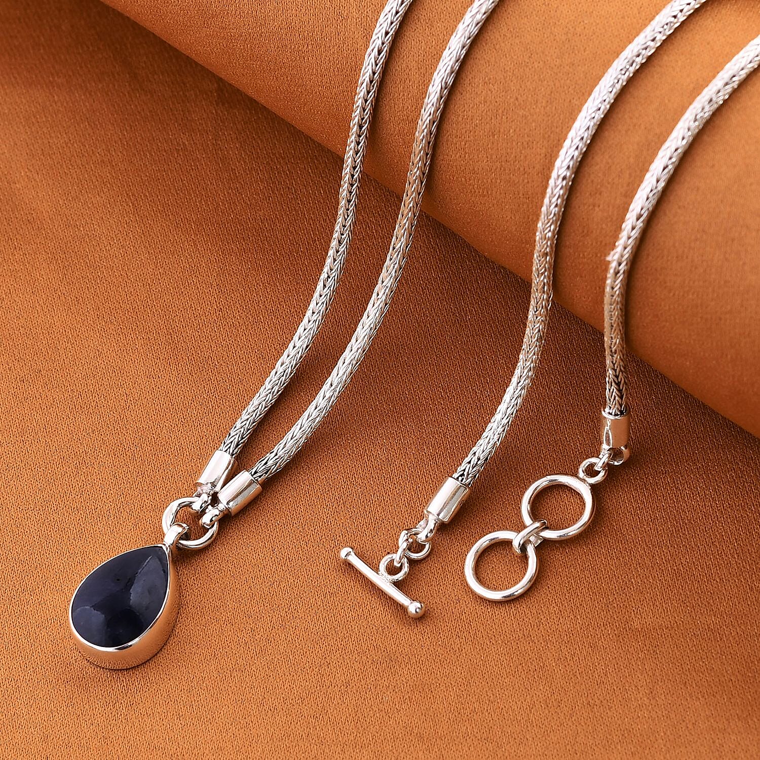 Royal Bali One Time Deal - THE DUALITY OF LIFE Blue Sapphire Pear Drop Necklace (Size - 20) 20.00 Ct, Sterling Silver Wt 22.00 GM