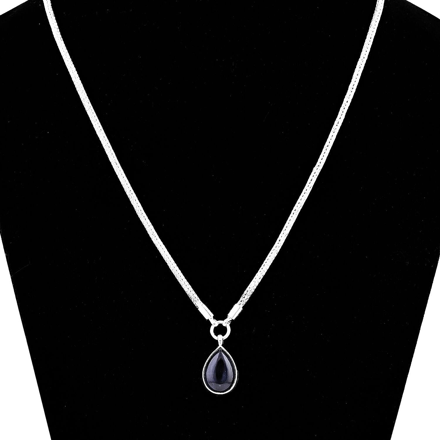 Royal Bali One Time Deal - THE DUALITY OF LIFE Blue Sapphire Pear Drop Necklace (Size - 20) 20.00 Ct, Sterling Silver Wt 22.00 GM