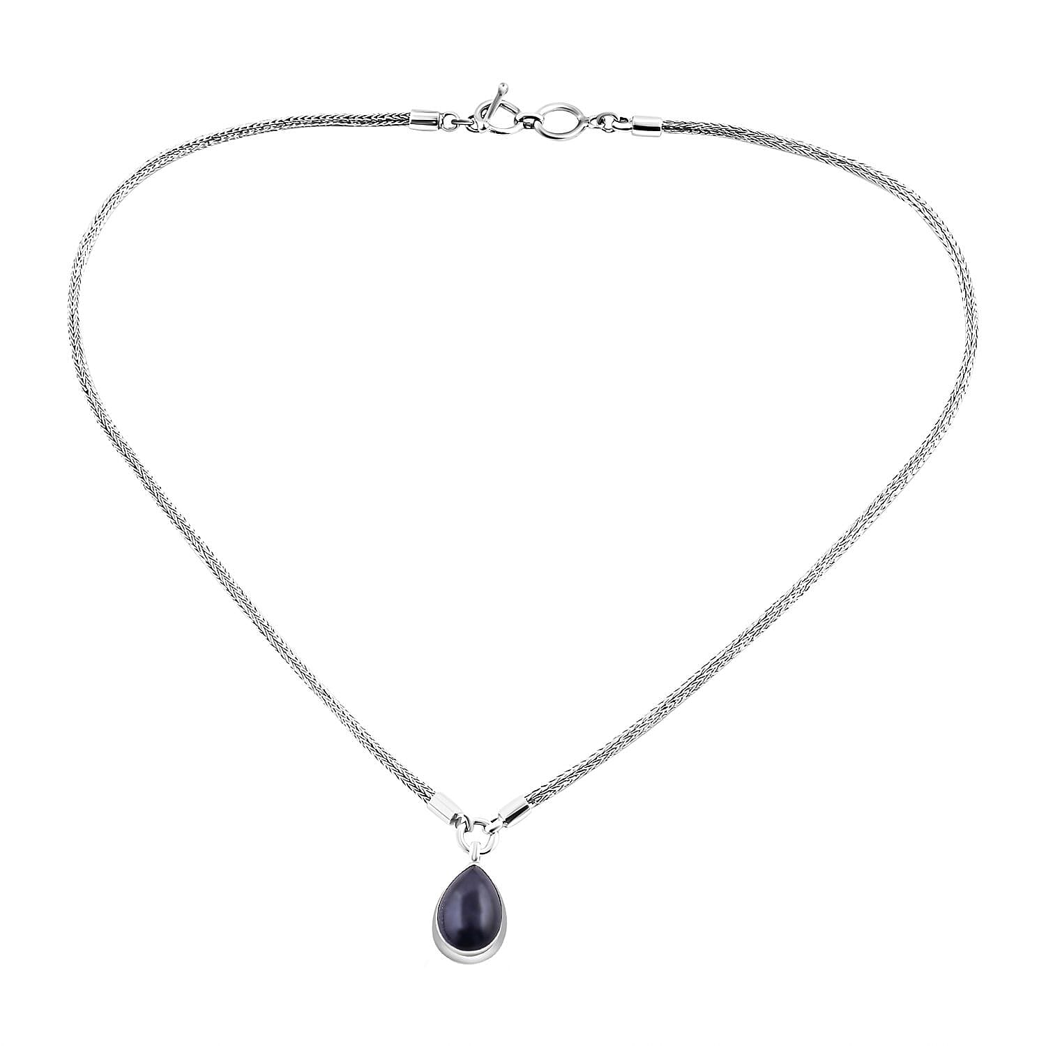 Royal Bali One Time Deal - THE DUALITY OF LIFE Blue Sapphire Pear Drop Necklace (Size - 20) 20.00 Ct, Sterling Silver Wt 22.00 GM