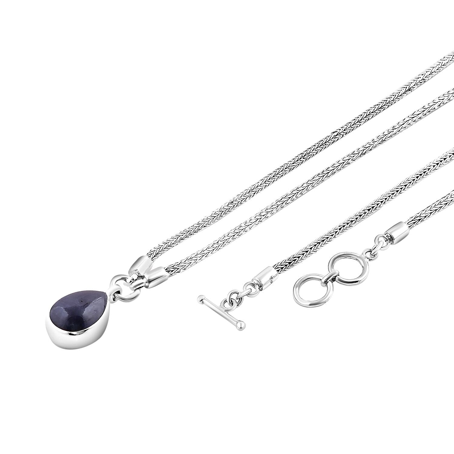 Royal Bali One Time Deal - THE DUALITY OF LIFE Blue Sapphire Pear Drop Necklace (Size - 20) 20.00 Ct, Sterling Silver Wt 22.00 GM