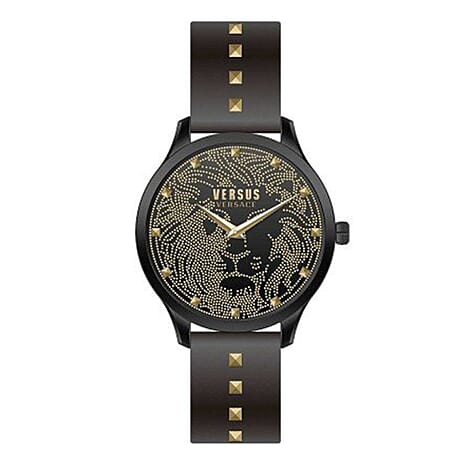 Versace Versus Nero Cint Pelle Quartz Movt. 5ATM Water Resistant Analog Watch With Black Leather Strap - Gold