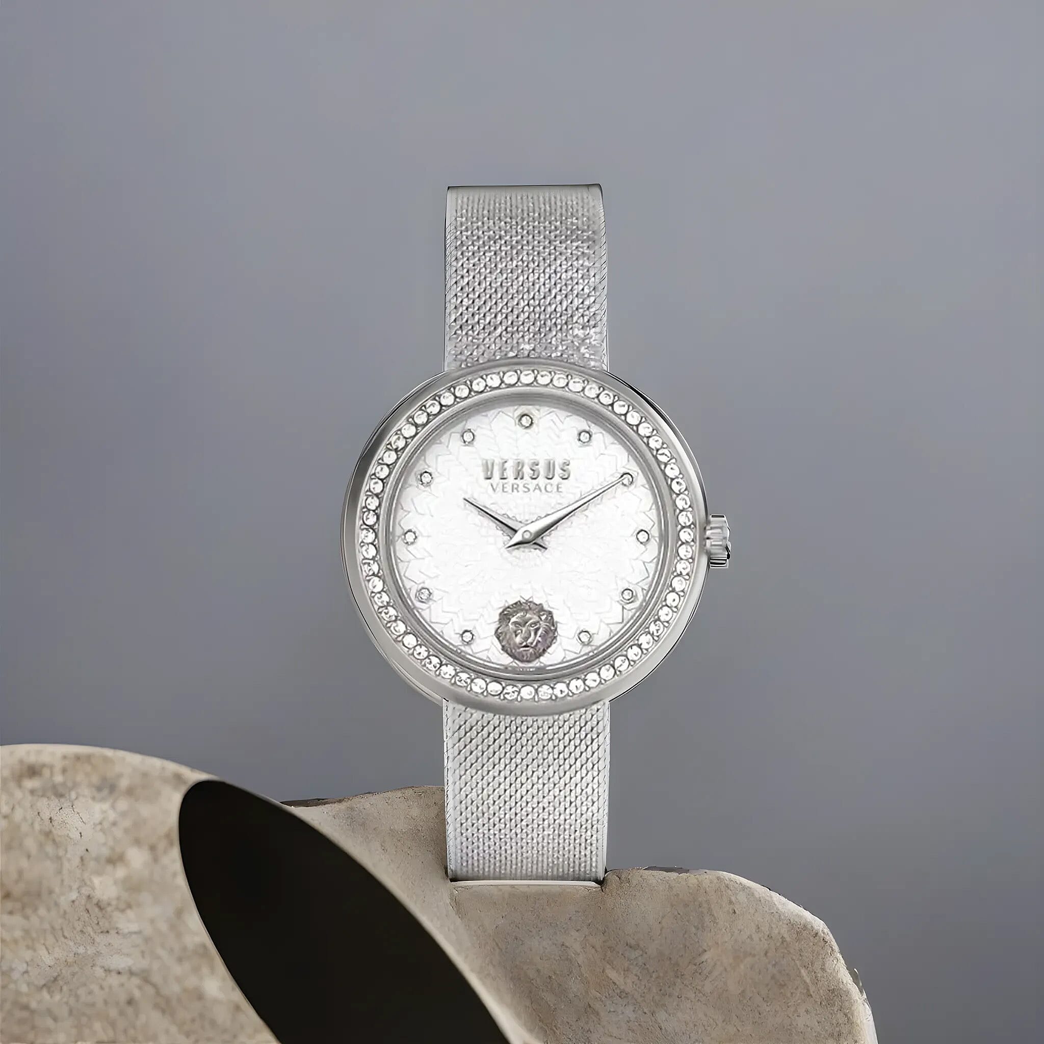 VERSUS VERSACE  Quartz Movement Water Resistant Ladies Watch With Stainless Steel Chain Strap -Silver