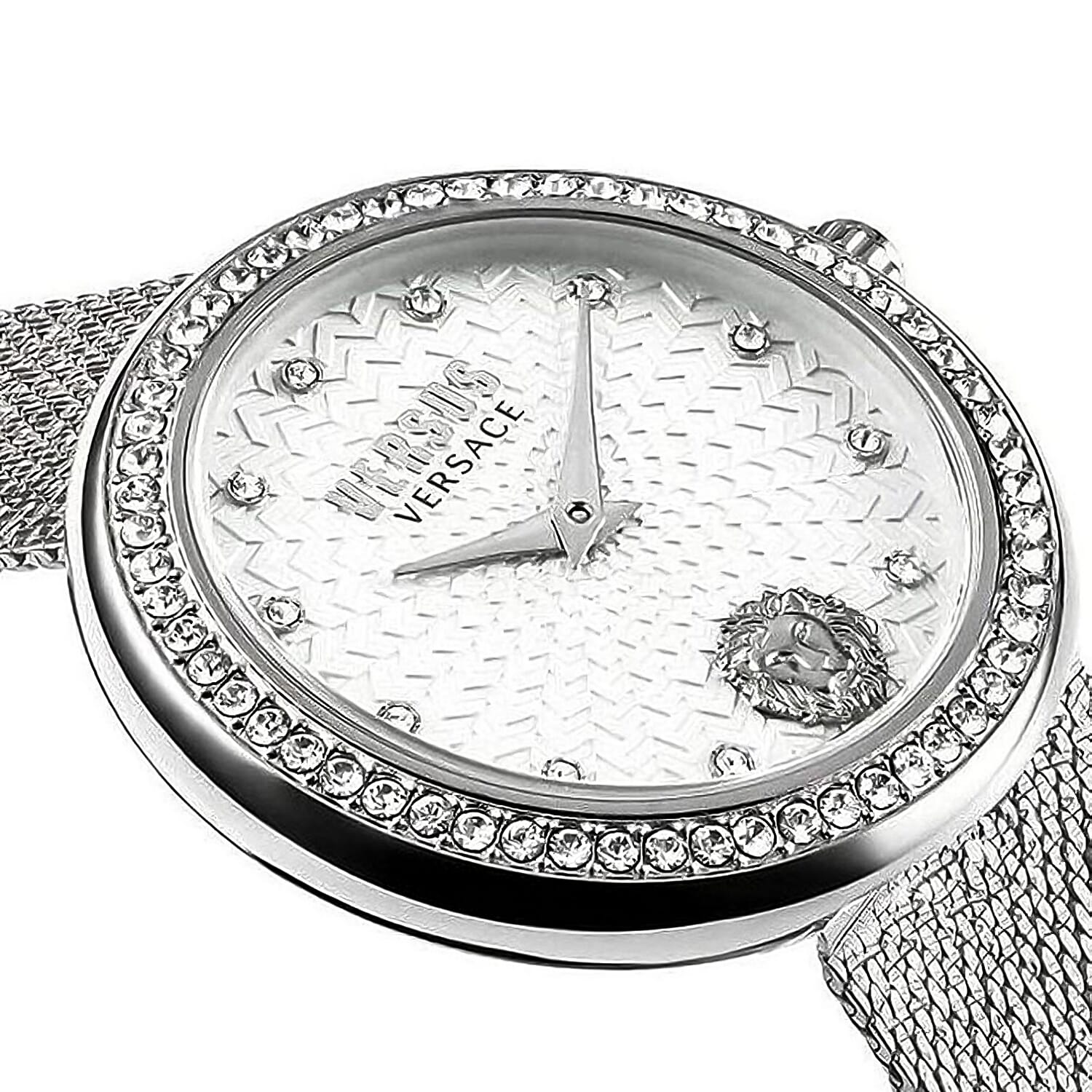 VERSUS VERSACE  Quartz Movement Water Resistant Ladies Watch With Stainless Steel Chain Strap -Silver