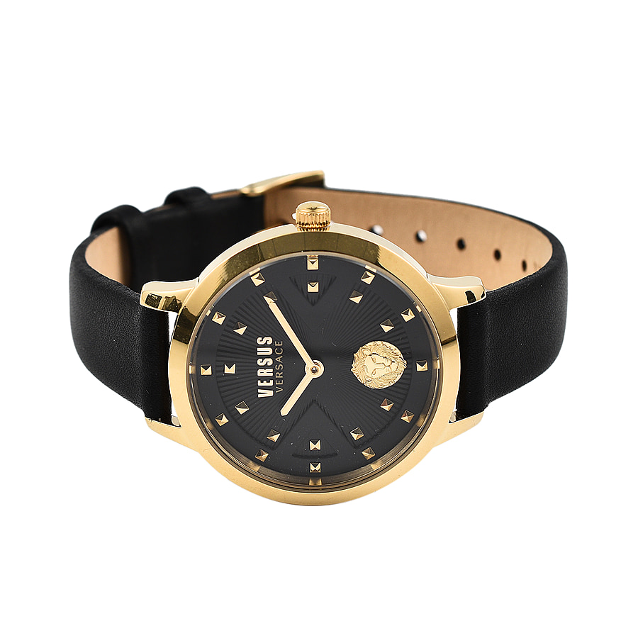 VERSACE VERSUS Black & Gold Watch With Genuine Leather Strap With Packaging