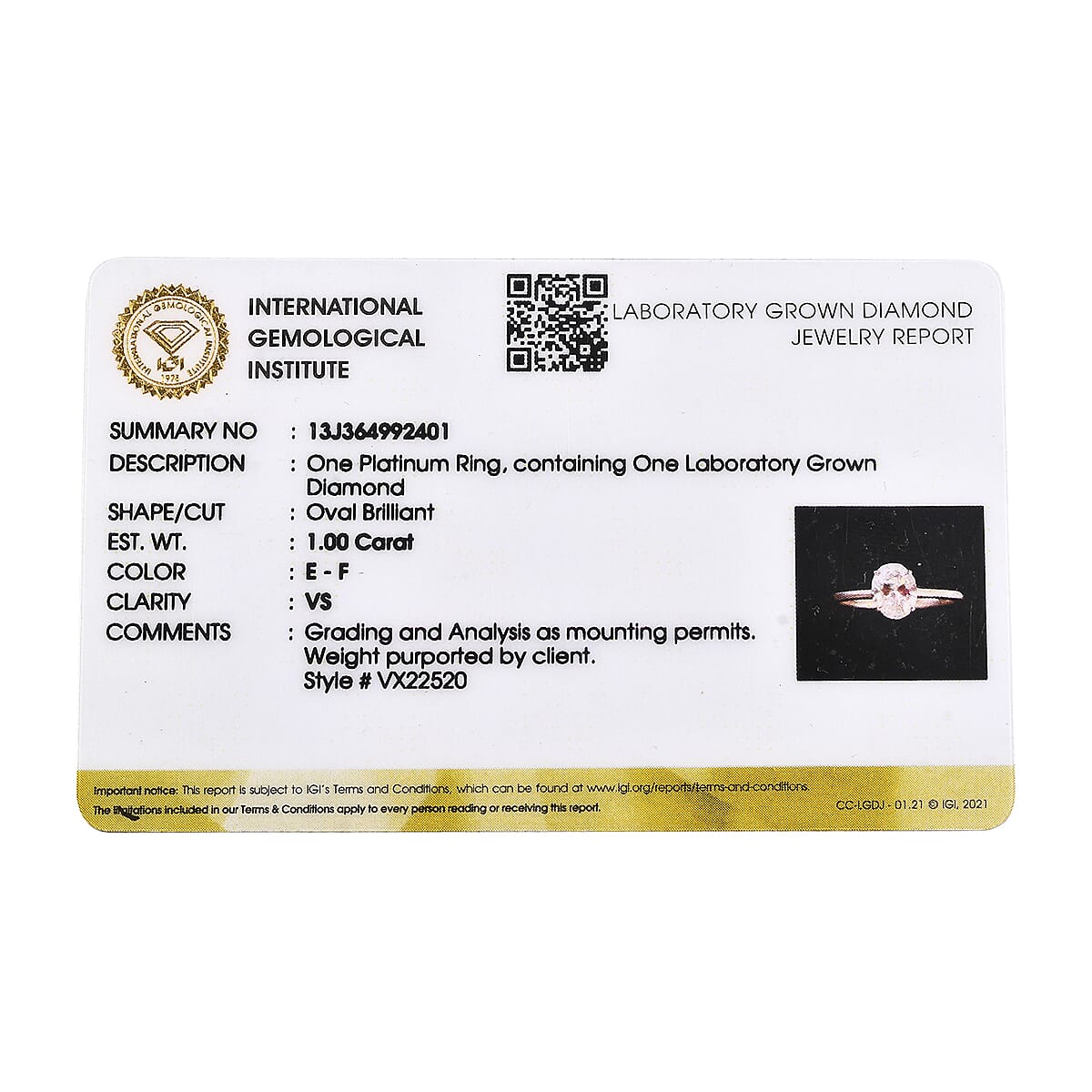Luxuriant Diamond - 950 Platinum IGI Certified (VS-E-F) Lab Grown Diamond Oval Ring 1.00 Ct. Luxuriant Diamond - 950 Platinum IGI Certified (VS-E-F) Lab Grown Diamond Oval Ring 1.00 Ct.
