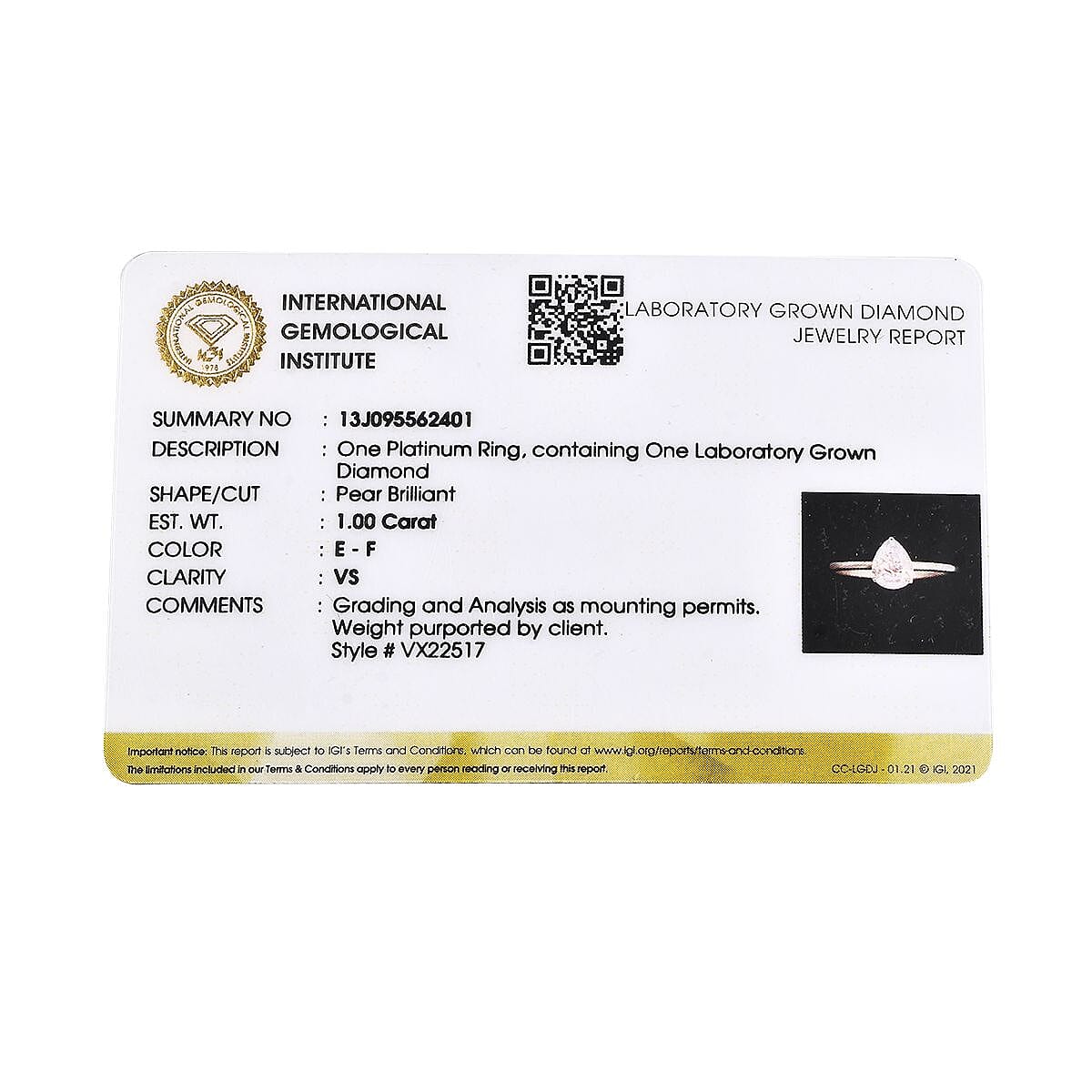 New York Close Out Luxuriant Diamond - 950 Platinum IGI Certified Lab Grown Diamond Solitaire (VS-E-F) Ring 1.00 Ct. New York Close Out Luxuriant Diamond - 950 Platinum IGI Certified Lab Grown Diamond Solitaire (VS-E-F) Ring 1.00 Ct.