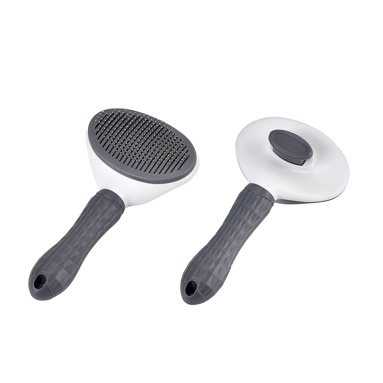 Set of 2 Pet Self-Cleaning Comb Grooming Brush for Dog and Cat - Grey