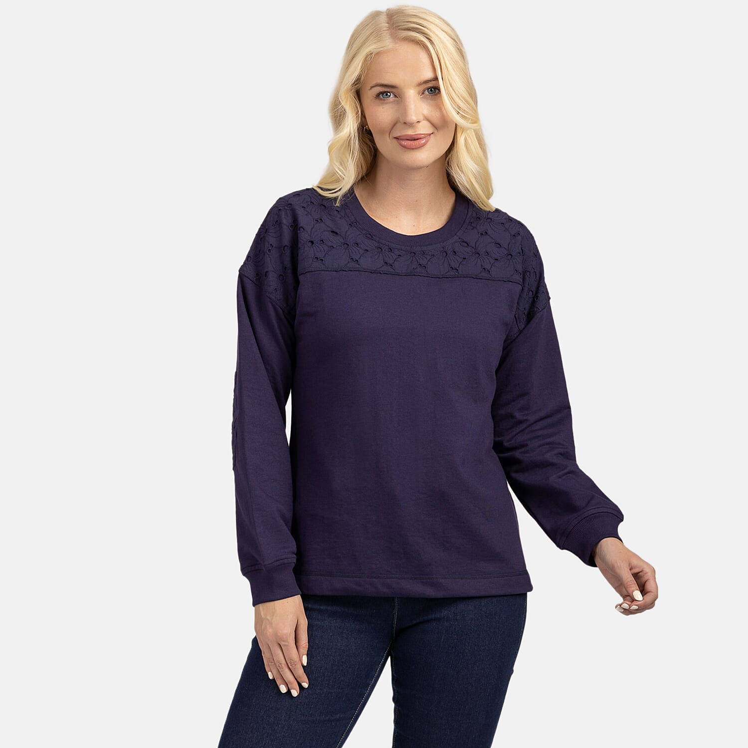 Mudflower Broderie Anglaise Sweat Shirt (Size S-10) - Navy