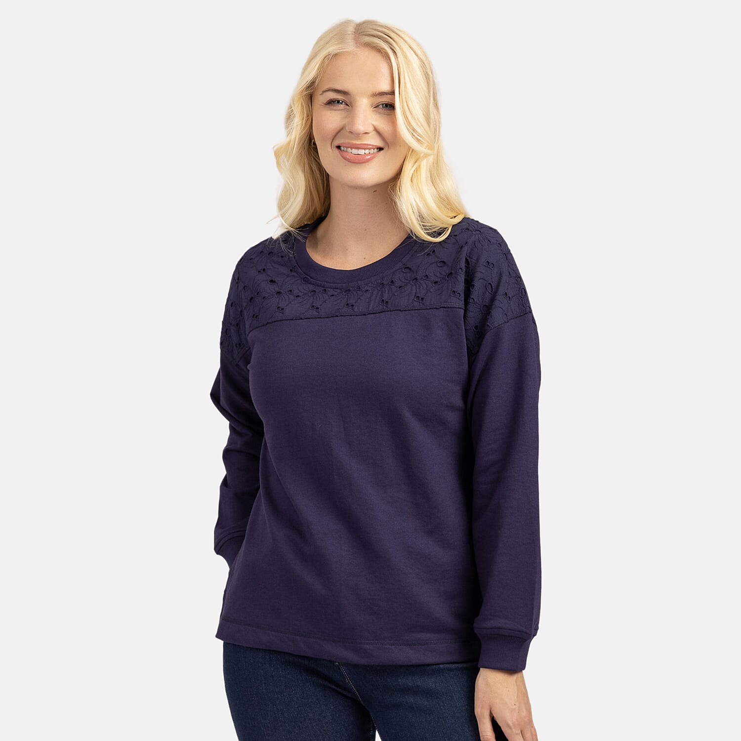 Mudflower Broderie Anglaise Sweat Shirt (Size S-10) - Navy