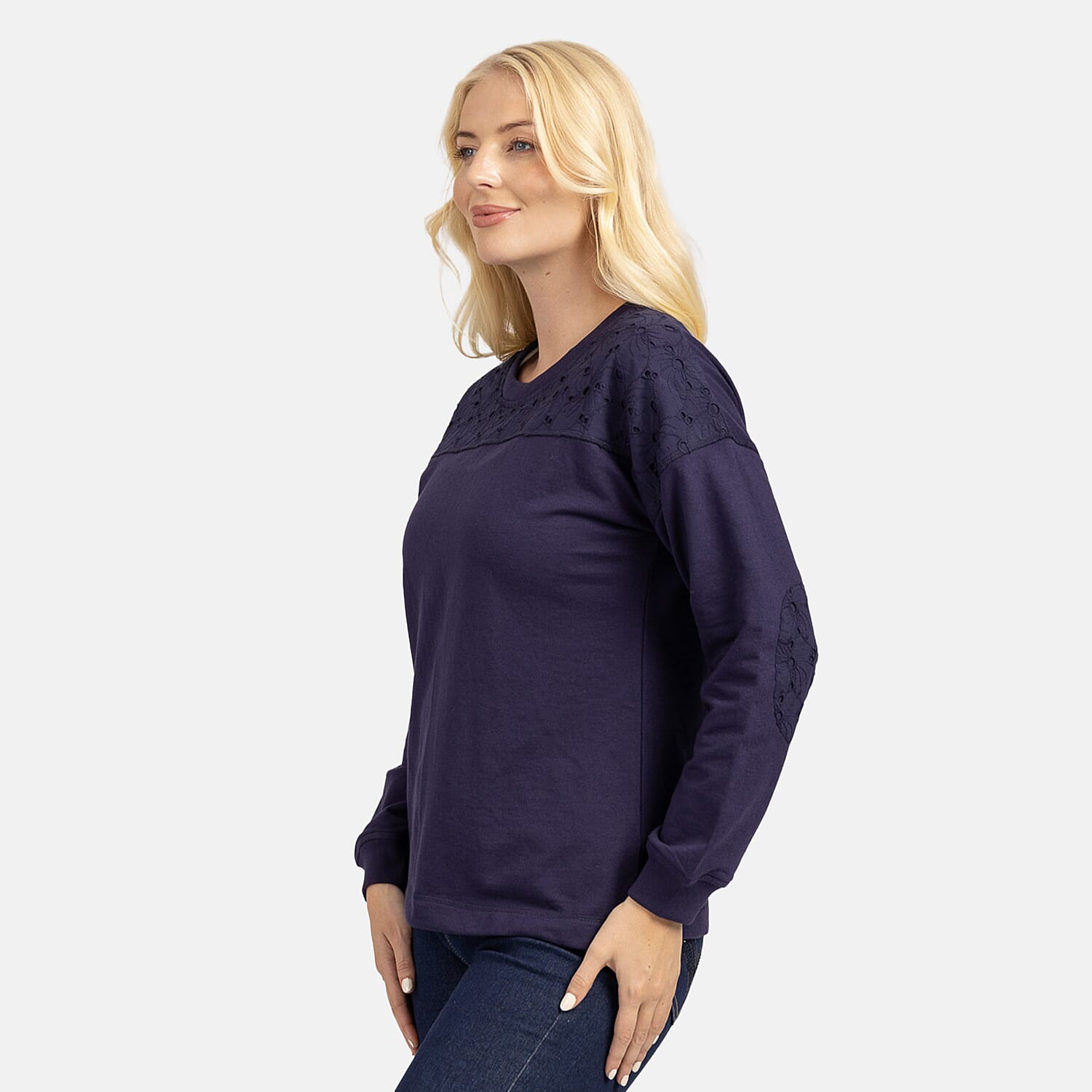 Mudflower Broderie Anglaise Sweat Shirt (Size S-10) - Navy