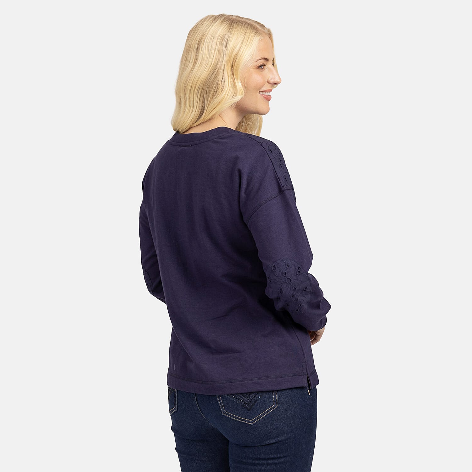 Mudflower Broderie Anglaise Sweat Shirt (Size S-10) - Navy