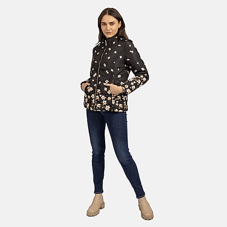 Mudflower Floral Quilted Jacket (Size 12) - Black - Yellow