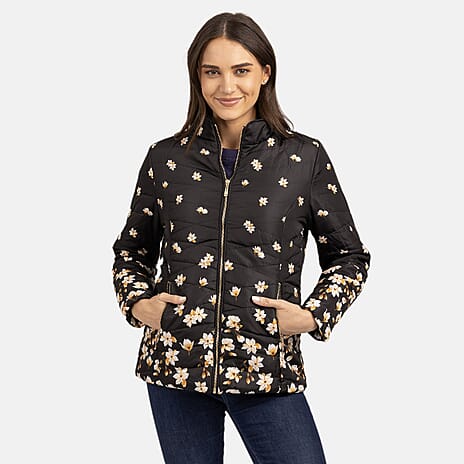 Mudflower Floral Quilted Jacket (Size 12) - Black - Yellow