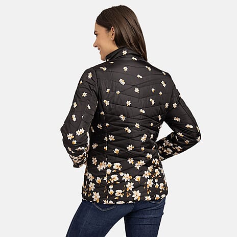 Mudflower Floral Quilted Jacket (Size 12) - Black - Yellow