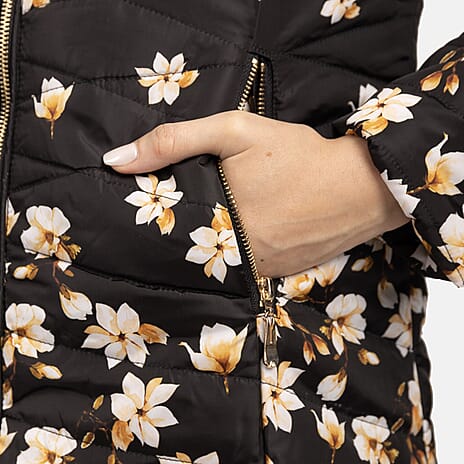 Mudflower Floral Quilted Jacket (Size 12) - Black - Yellow