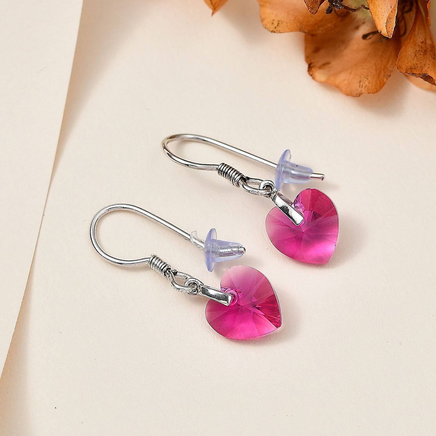 Fuchsia Crystal Solitaire Lever Back Earring in Platinum Overlay Sterling Silver 9.24 ct 5.354 Ct.