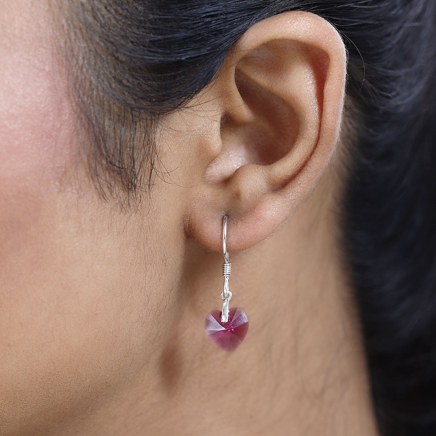 Fuchsia Crystal Solitaire Lever Back Earring in Platinum Overlay Sterling Silver 9.24 ct 5.354 Ct.