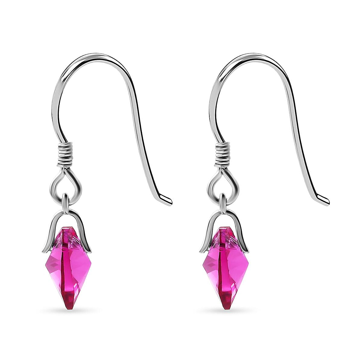 Fuchsia Crystal Solitaire Lever Back Earring in Platinum Overlay Sterling Silver 9.24 ct 5.354 Ct.