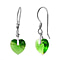 Fern Green Austrian Crystal Heart Earrings in Platinum Overlay Sterling Silver