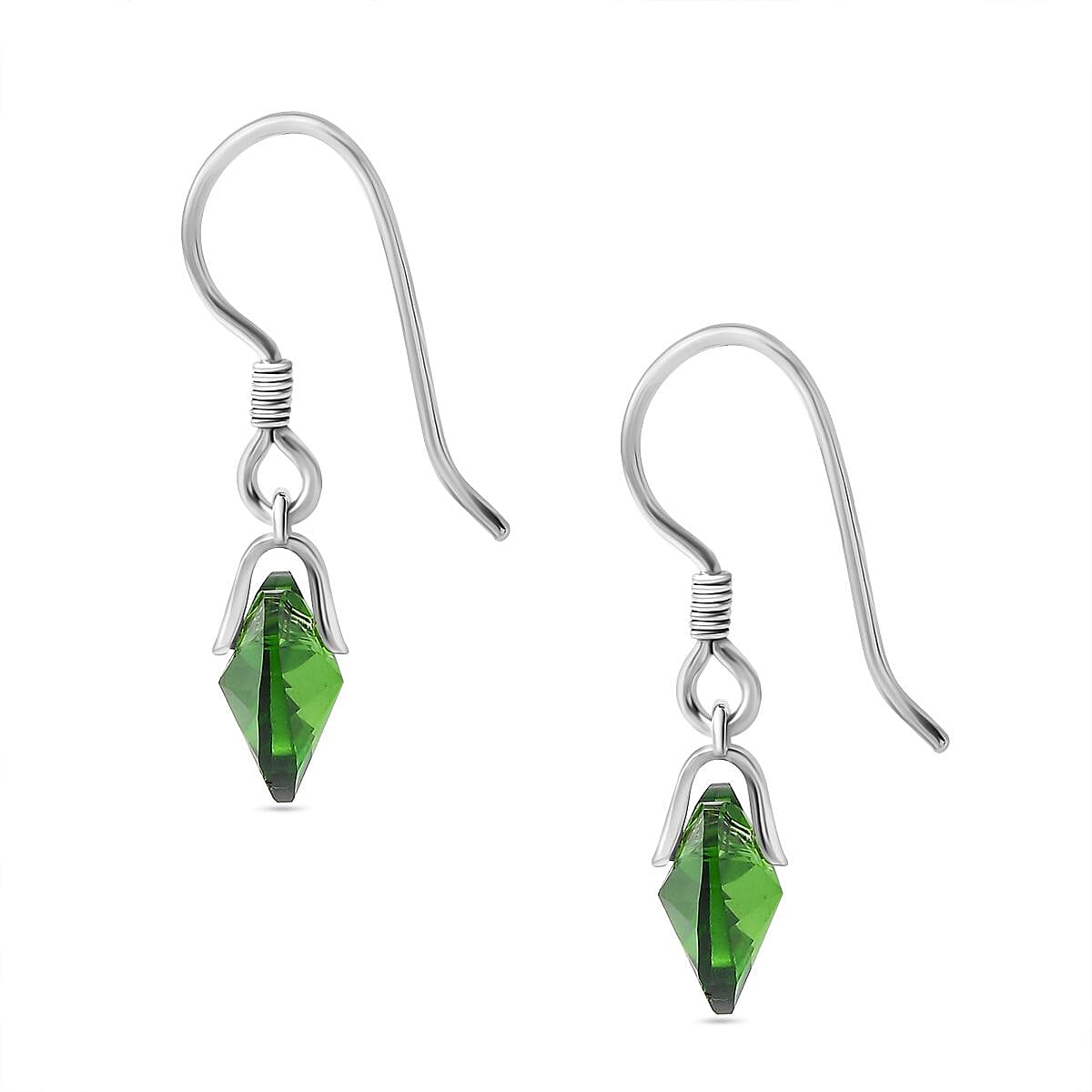 Fern Green Austrian Crystal Heart Earrings in Platinum Overlay Sterling Silver