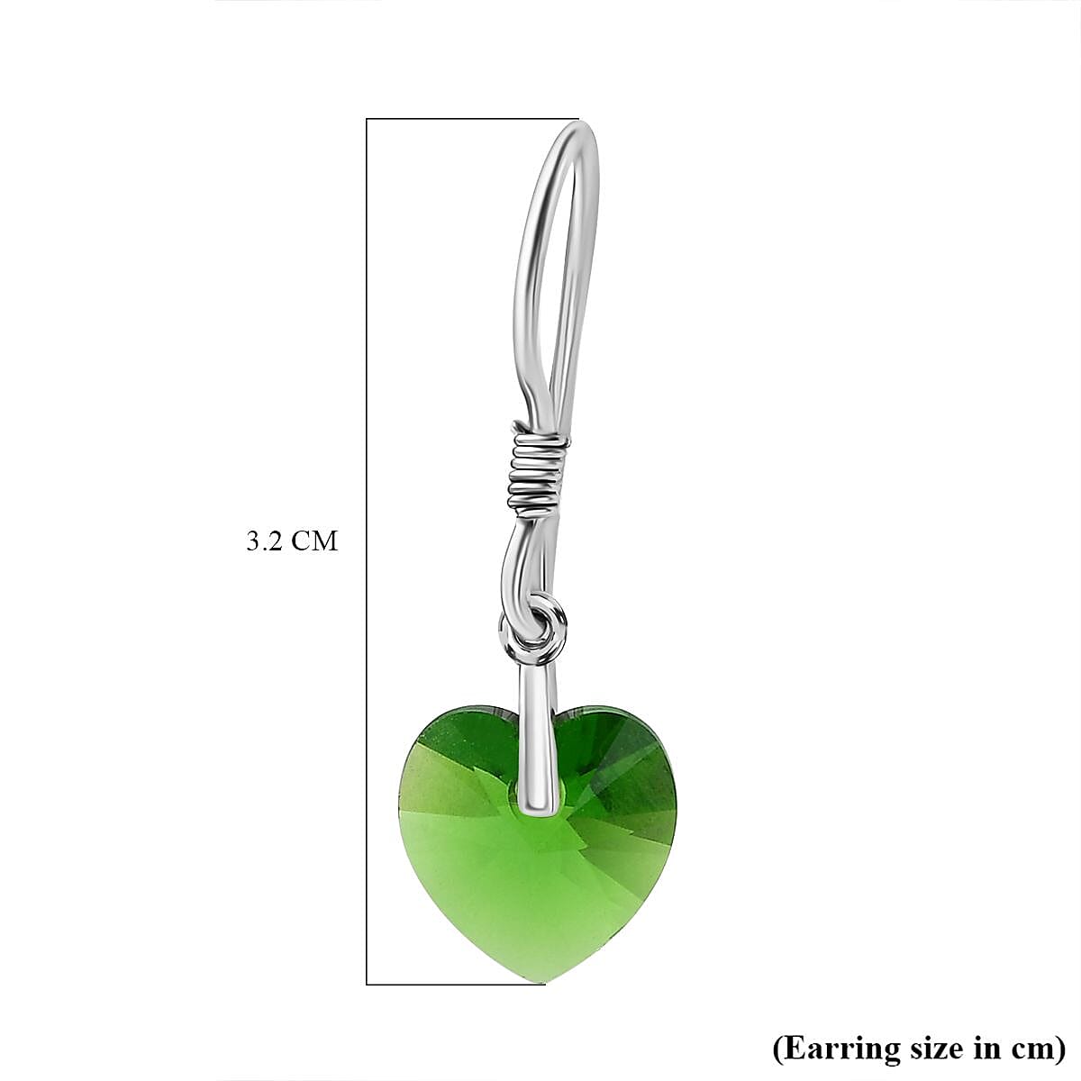 Fern Green Austrian Crystal Heart Earrings in Platinum Overlay Sterling Silver