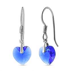Majestic Blue Colour Austrian Crystal Heart Earrings in Platinum Overlay Sterling Silver
