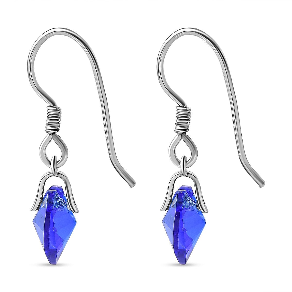 Majestic Blue Colour Austrian Crystal Heart Earrings in Platinum Overlay Sterling Silver