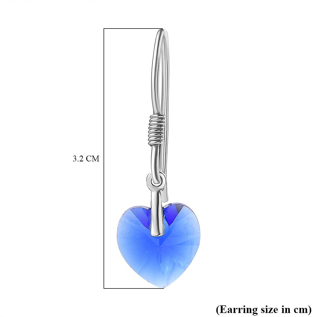 Majestic Blue Colour Austrian Crystal Heart Earrings in Platinum Overlay Sterling Silver