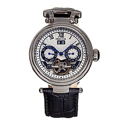 Heritor Automatic Ganzi Semi-Skeleton Leather-Band Watch - Silver