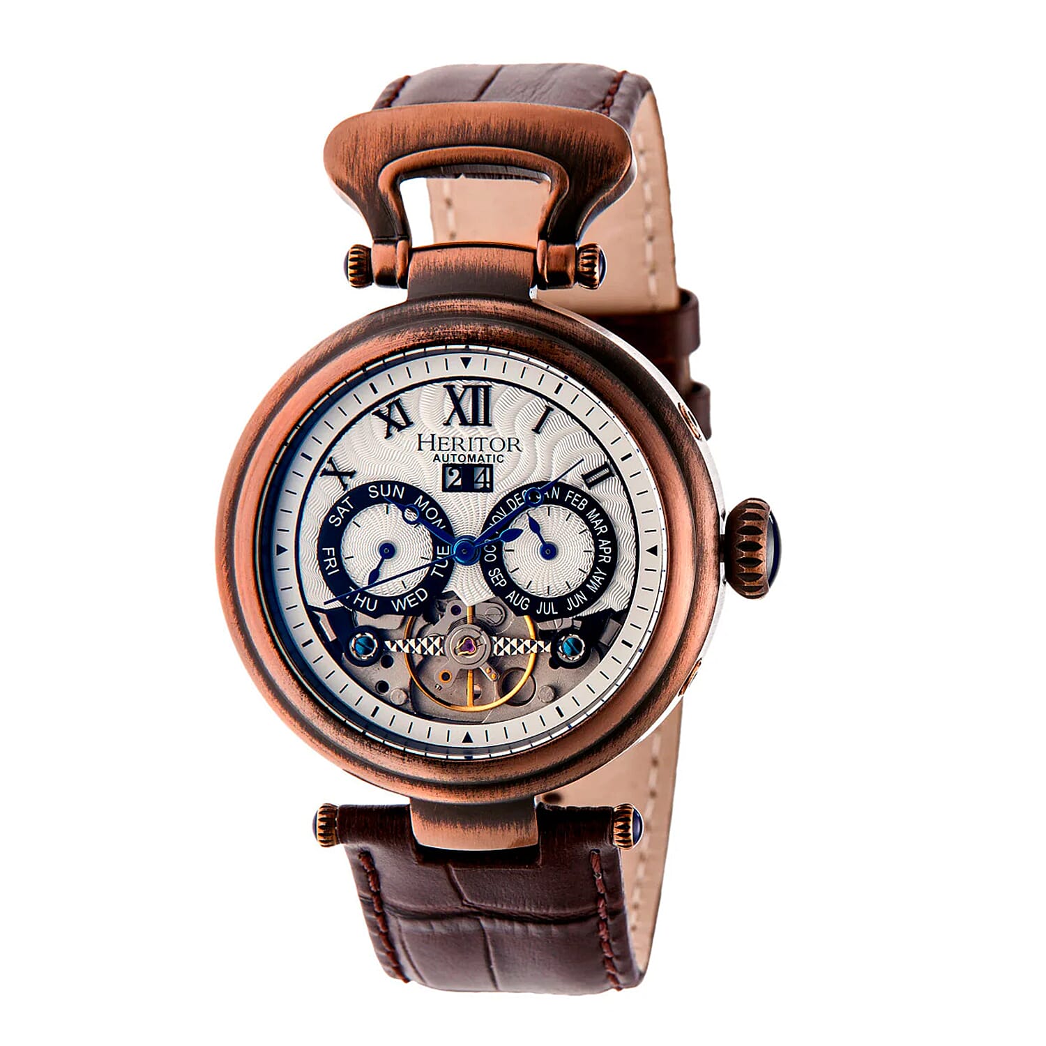 HERITOR Sanford Automatic Movt. 5ATM Water Resistant Black Dial Mens Watch with Black Colour Leather Strap and Gold-Tone Case