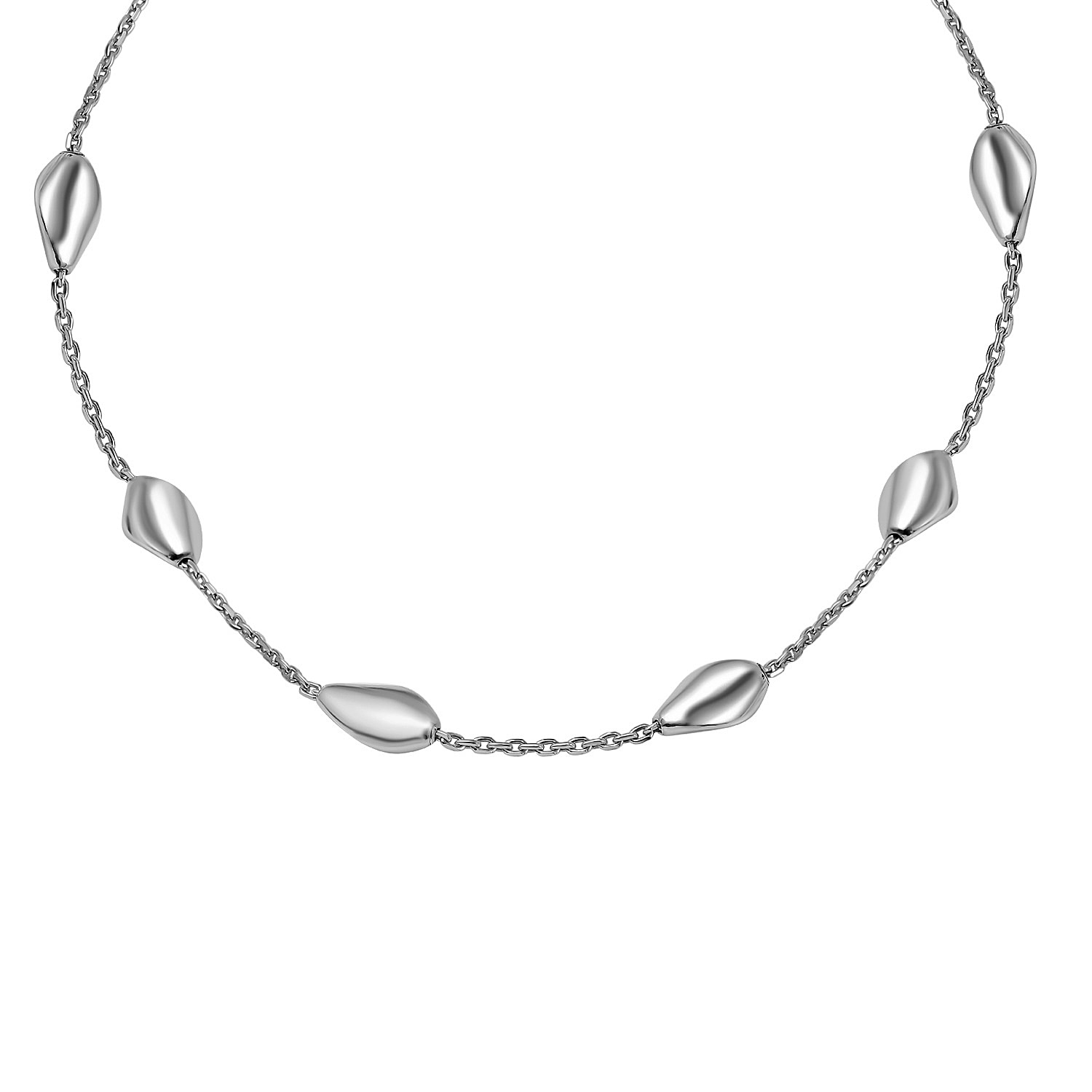 One Time Deal- Rhodium Overlay Sterling Silver Station Necklace (Size - 20)