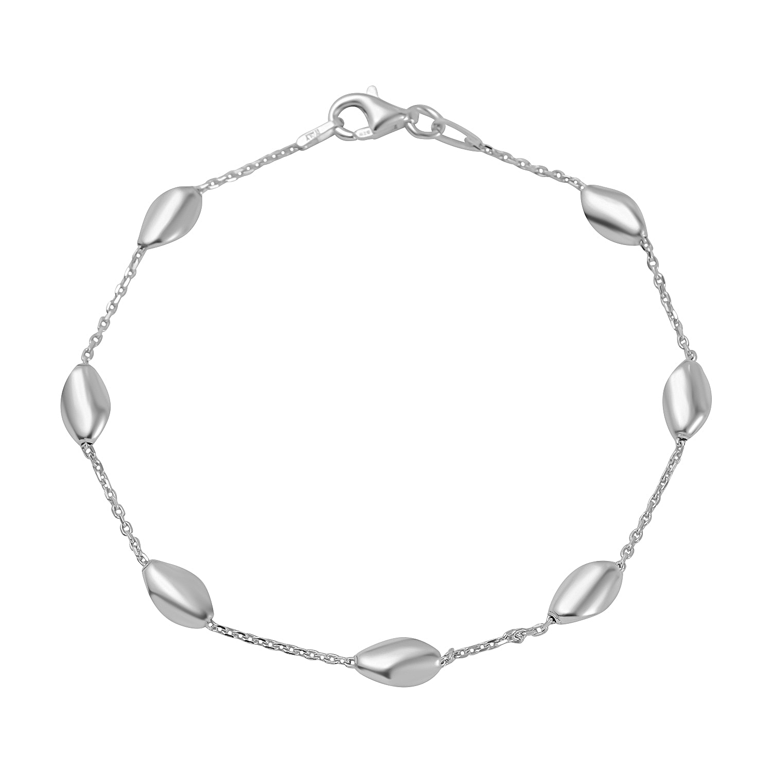 Rhodium Overlay Sterling Silver Chip Station Bracelet (Size - 7.5)