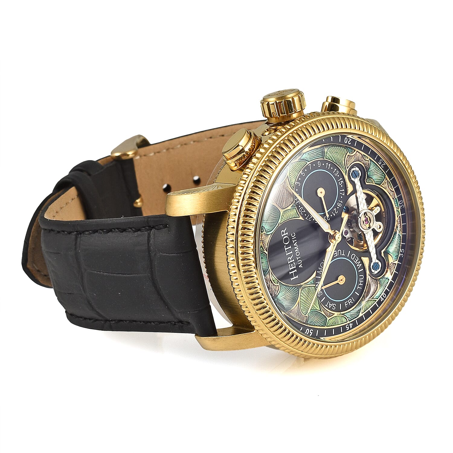 HERITOR Luciano Automatic Movt. 20ATM Water Resistant Green Dial Mens Watch with Silver Colour Stainless Steel Strap and Silver-Tone Case