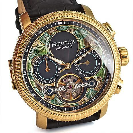 HERITOR AURA Automatic Movt. 20ATM Water Resistant Green Dial Mens Watch with Silver Colour Stainless Steel Strap and Silver-Tone Case