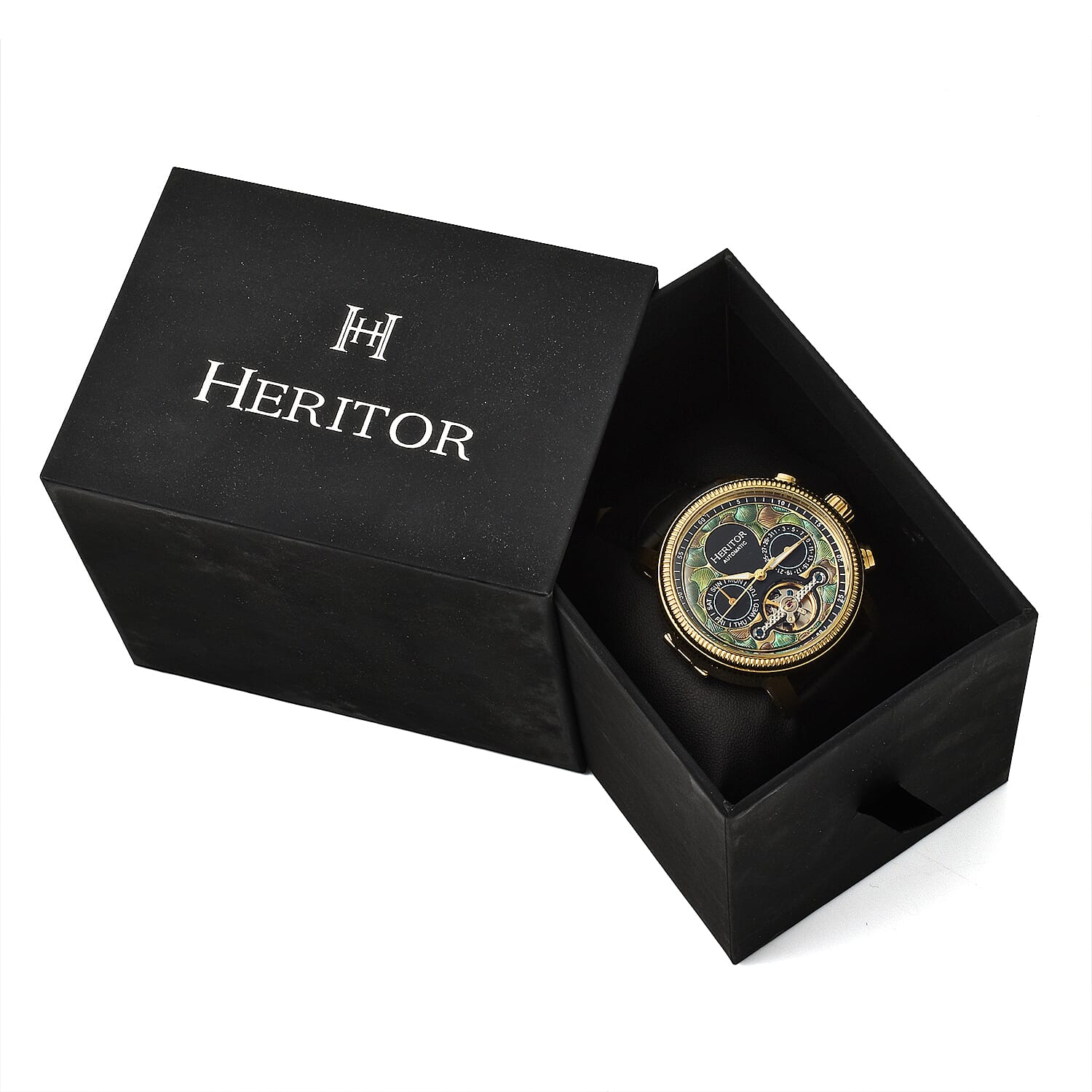 HERITOR Luciano Automatic Movt. 20ATM Water Resistant Green Dial Mens Watch with Silver Colour Stainless Steel Strap and Silver-Tone Case