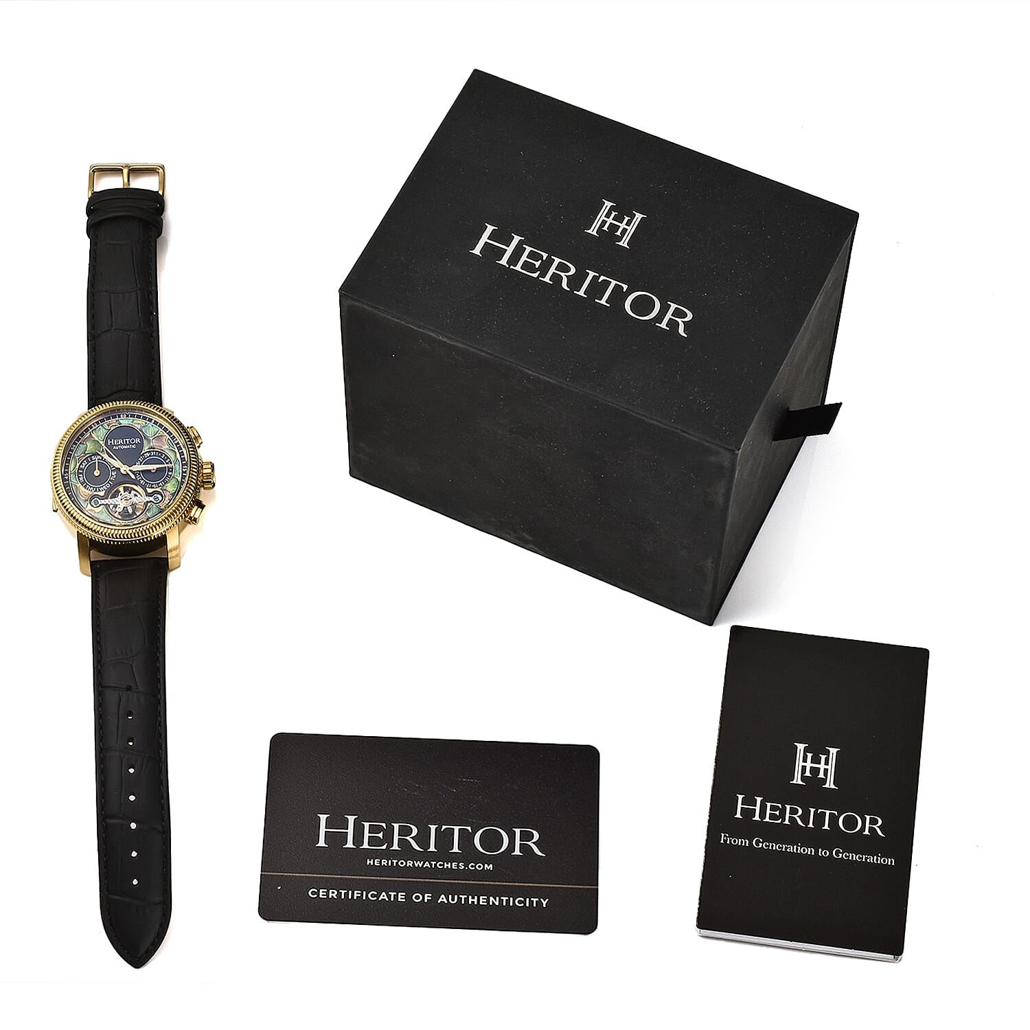 HERITOR Luciano Automatic Movt. 20ATM Water Resistant Green Dial Mens Watch with Silver Colour Stainless Steel Strap and Silver-Tone Case