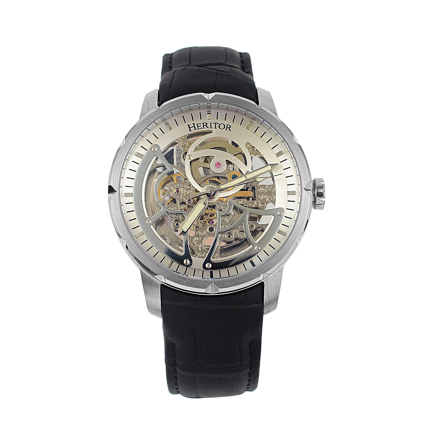 Ryder Collection Heritor Automatic Movement 5 ATM Water Resistant Watch with Black Genuine Leather Strap