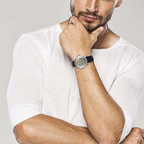 Ryder Collection Heritor Automatic Movement 5 ATM Water Resistant Watch with Black Genuine Leather Strap