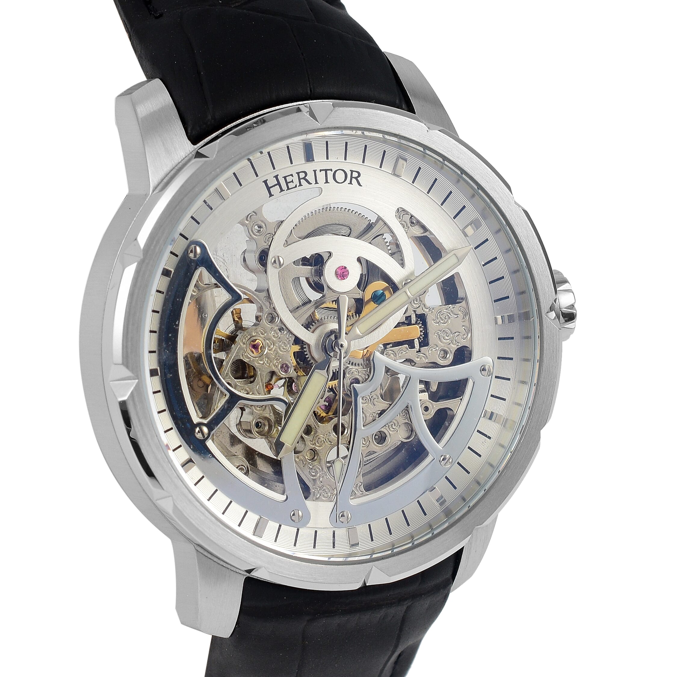 Ryder Collection Heritor Automatic Movement 5 ATM Water Resistant Watch with Black Genuine Leather Strap