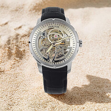 Ryder Collection Heritor Automatic Movement 5 ATM Water Resistant Watch with Black Genuine Leather Strap