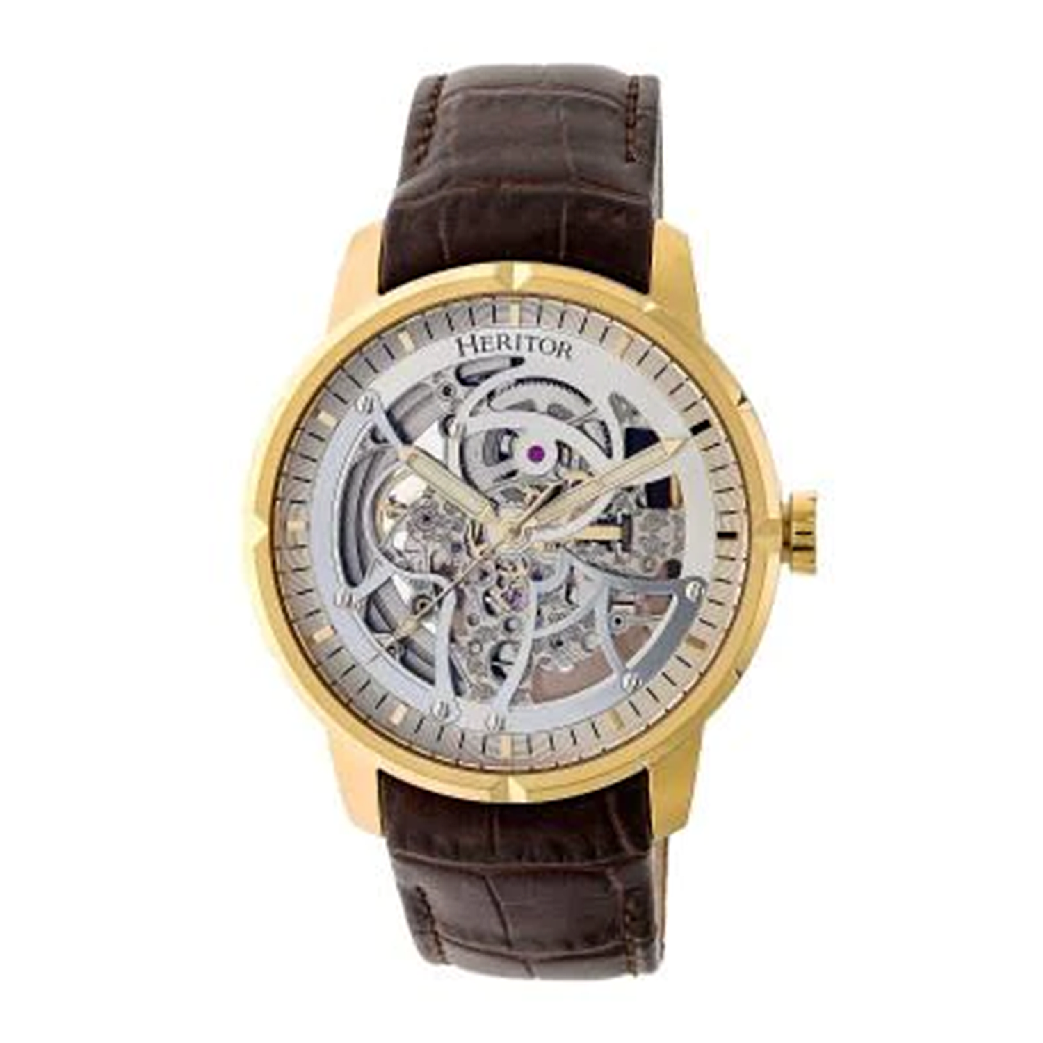 Ryder Collection Heritor Automatic Movement 5 ATM Water Resistant Watch with Dark Brown Genuine Leather Strap