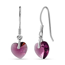 Majestic Blue Colour Austrian Crystal Heart Earrings in Platinum Overlay Sterling Silver