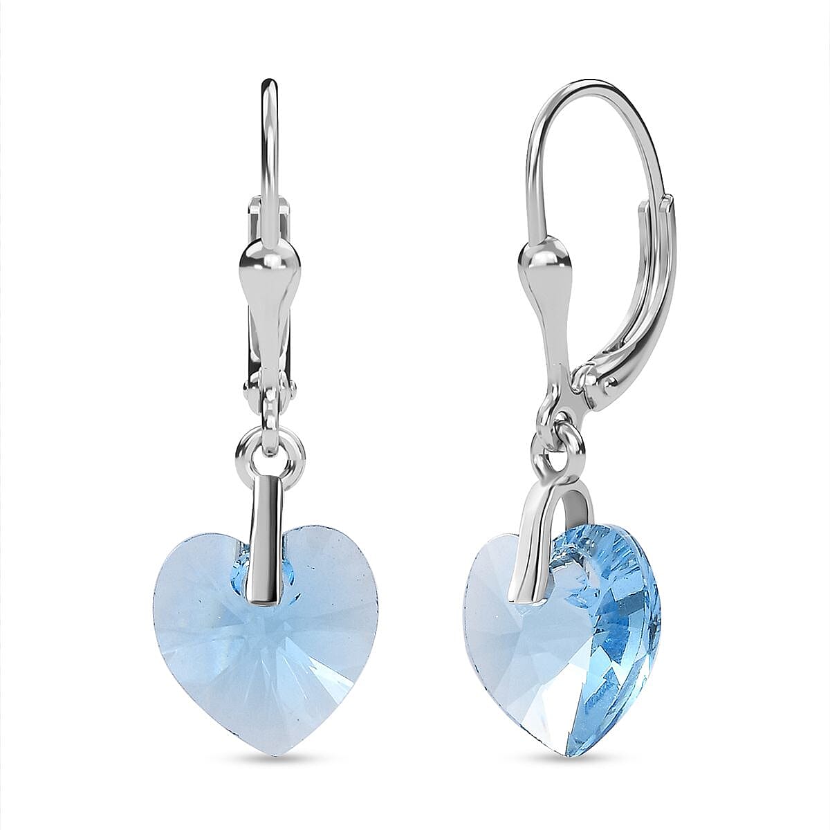 Aquamarine Austrian Crystal Solitaire Heart Earrings in Platinum Overlay Sterling Silver