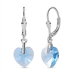 Majestic Blue Colour Austrian Crystal Heart Earrings in Platinum Overlay Sterling Silver