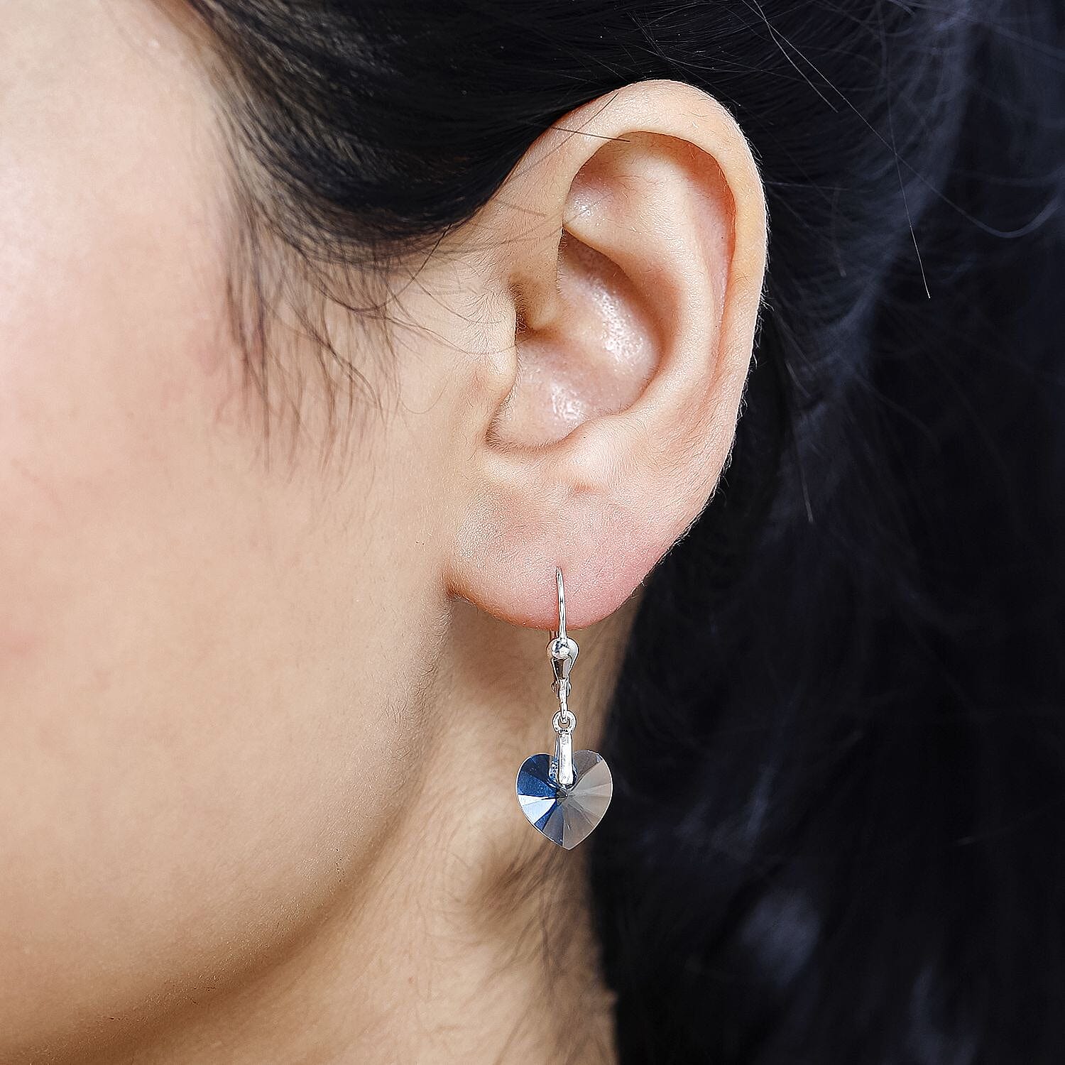 Aquamarine Austrian Crystal Solitaire Heart Earrings in Platinum Overlay Sterling Silver