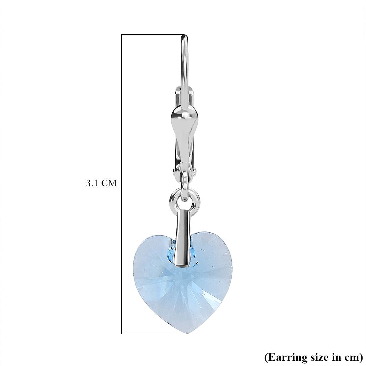 Aquamarine Austrian Crystal Solitaire Heart Earrings in Platinum Overlay Sterling Silver