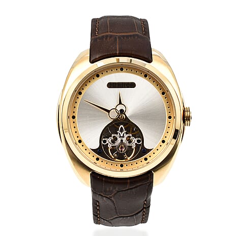 Heritor Roman Automatic Movt. 10ATM Water Resistant Watch with Brown Genuine Leather Strap